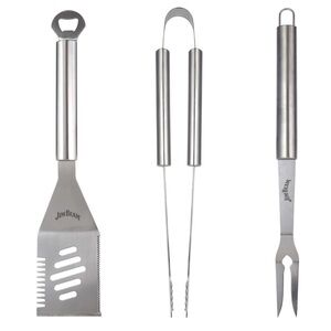 NEW: Jim Beam 3 Piece Stainless Steel BBQ Tool Set (Spatula,Tongs,Fork)